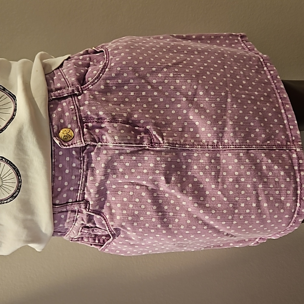 Gymboree Lilac polka dot short denim skirt with pockets Size 10 M